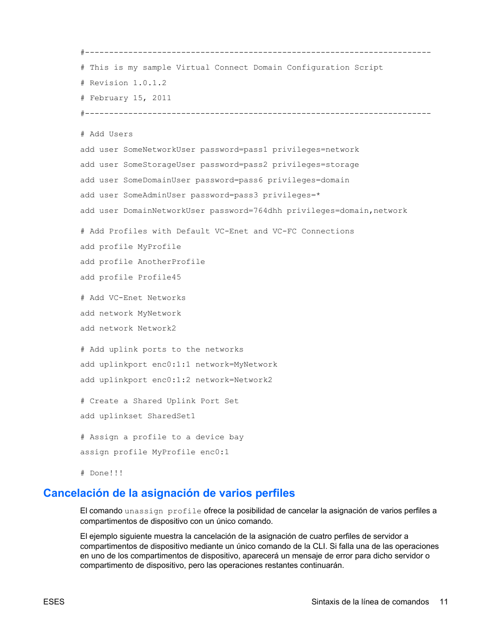 Cancelación de la asignación de varios perfiles | HP Módulo Ethernet de conexión virtual HP Flex-10 10Gb para BladeSystem clase-c User Manual | Page 18 / 221
