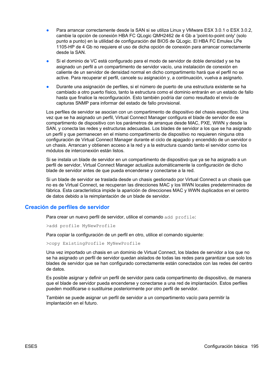 Creación de perfiles de servidor | HP Módulo Ethernet de conexión virtual HP Flex-10 10Gb para BladeSystem clase-c User Manual | Page 202 / 221