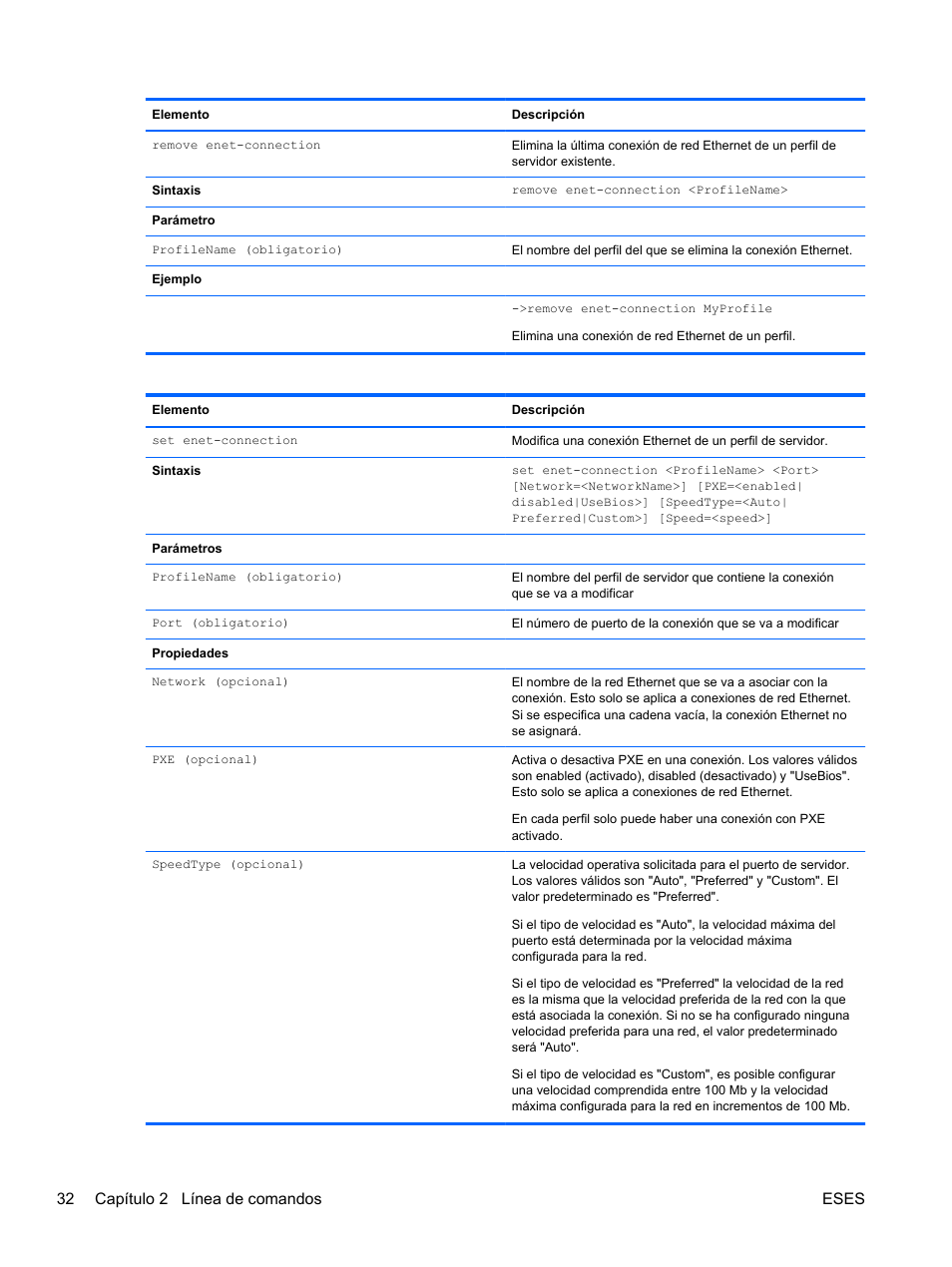 32 capítulo 2 línea de comandos eses | HP Módulo Ethernet de conexión virtual HP Flex-10 10Gb para BladeSystem clase-c User Manual | Page 39 / 221