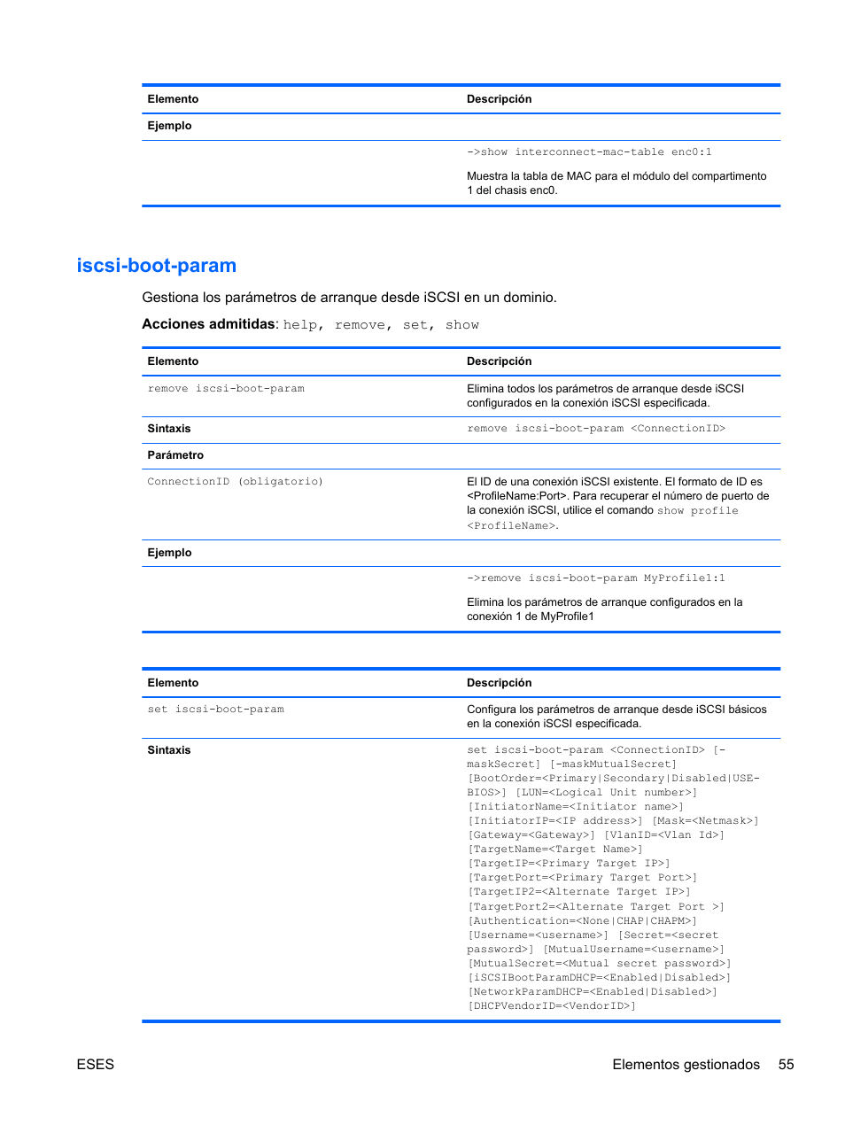Iscsi-boot-param, Aram | HP Módulo Ethernet de conexión virtual HP Flex-10 10Gb para BladeSystem clase-c User Manual | Page 62 / 221