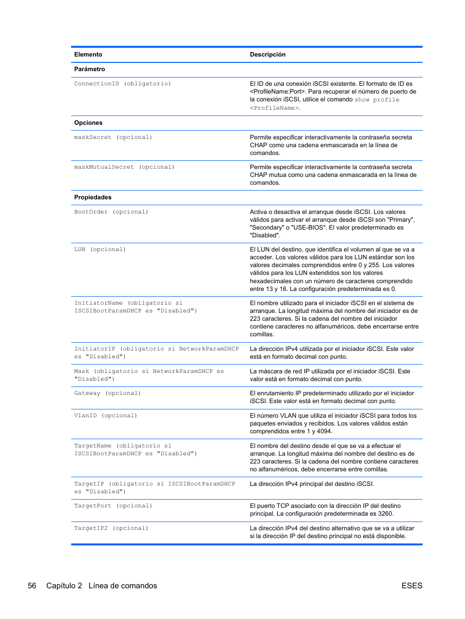 56 capítulo 2 línea de comandos eses | HP Módulo Ethernet de conexión virtual HP Flex-10 10Gb para BladeSystem clase-c User Manual | Page 63 / 221