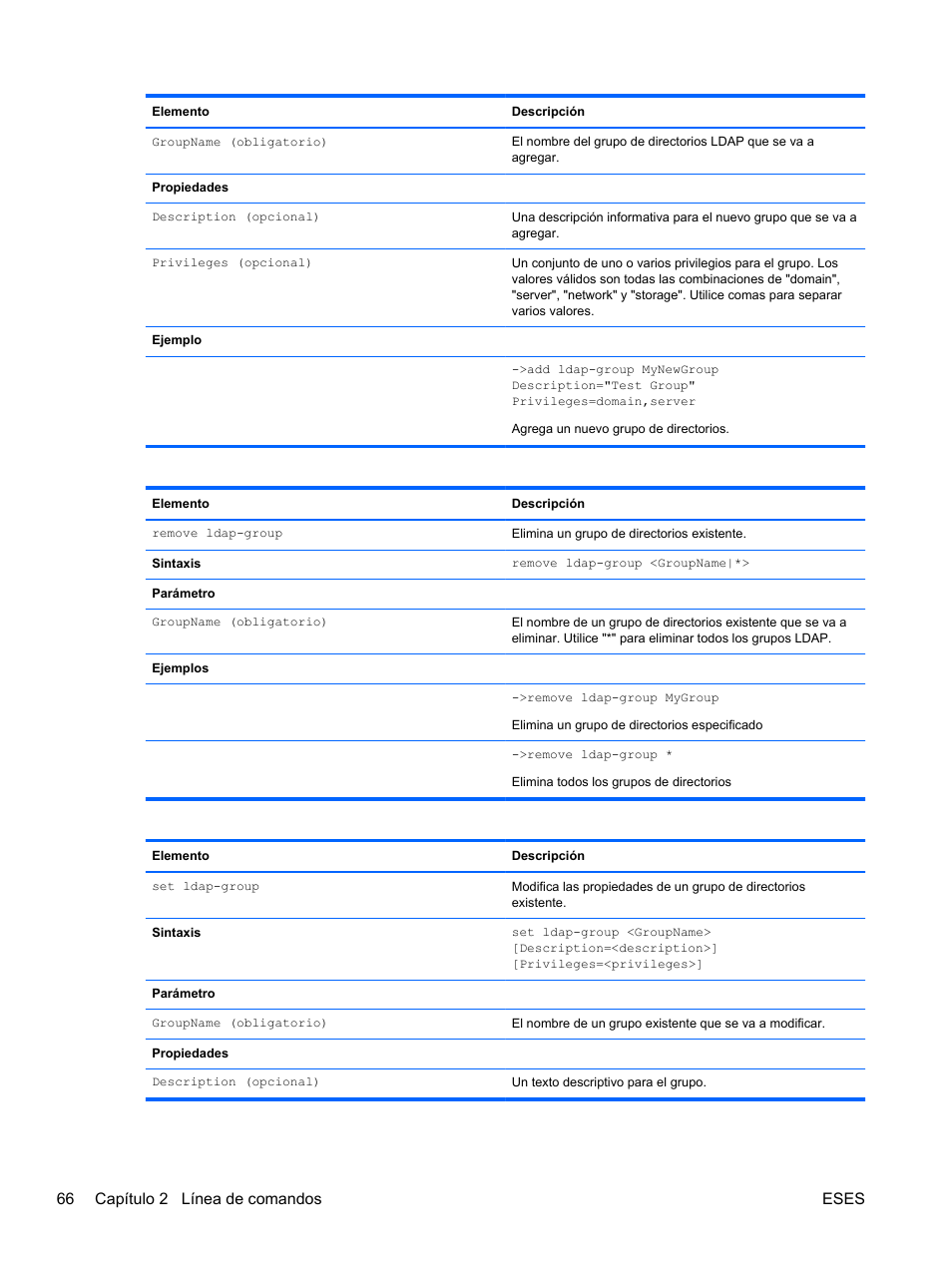 66 capítulo 2 línea de comandos eses | HP Módulo Ethernet de conexión virtual HP Flex-10 10Gb para BladeSystem clase-c User Manual | Page 73 / 221