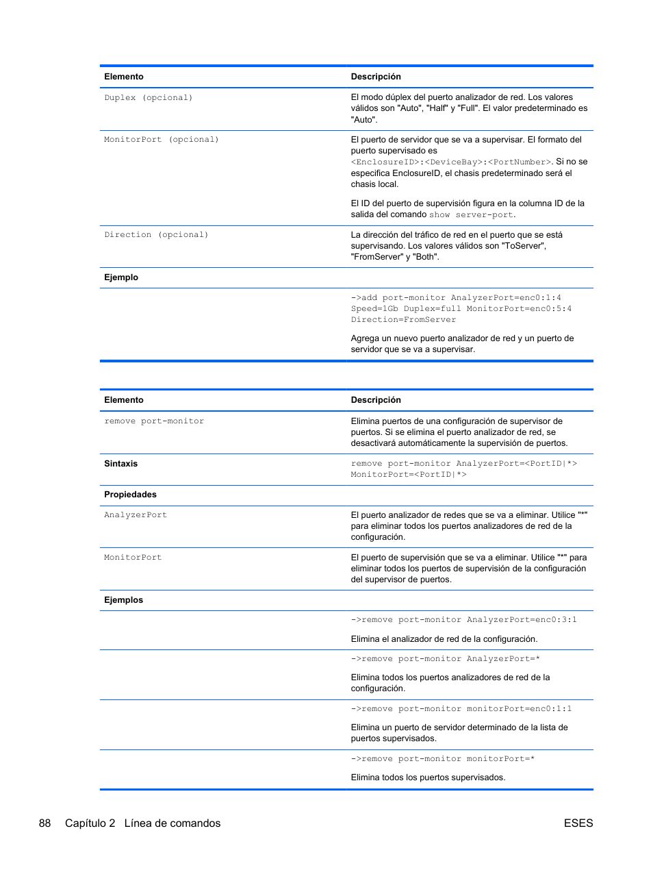 88 capítulo 2 línea de comandos eses | HP Módulo Ethernet de conexión virtual HP Flex-10 10Gb para BladeSystem clase-c User Manual | Page 95 / 221
