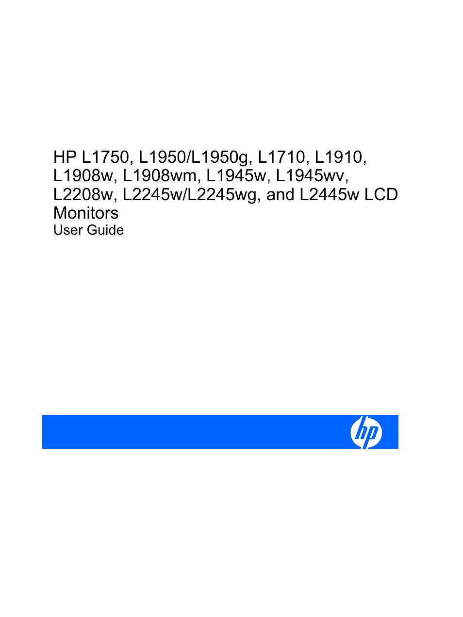HP L1910 19-inch LCD Monitor User Manual | 67 pages