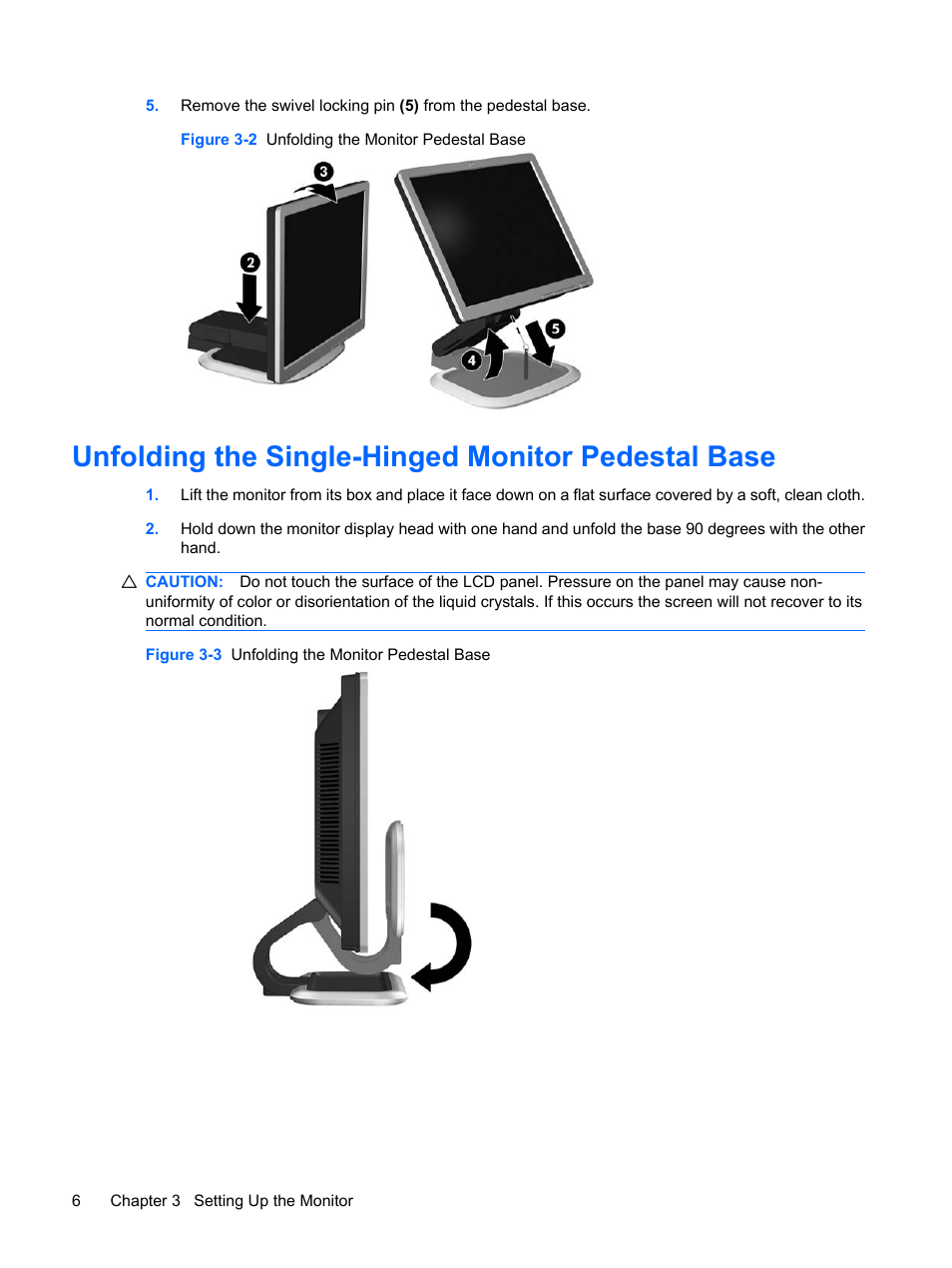 Unfolding the single-hinged monitor pedestal base | HP L1910 19-inch LCD Monitor User Manual | Page 14 / 67