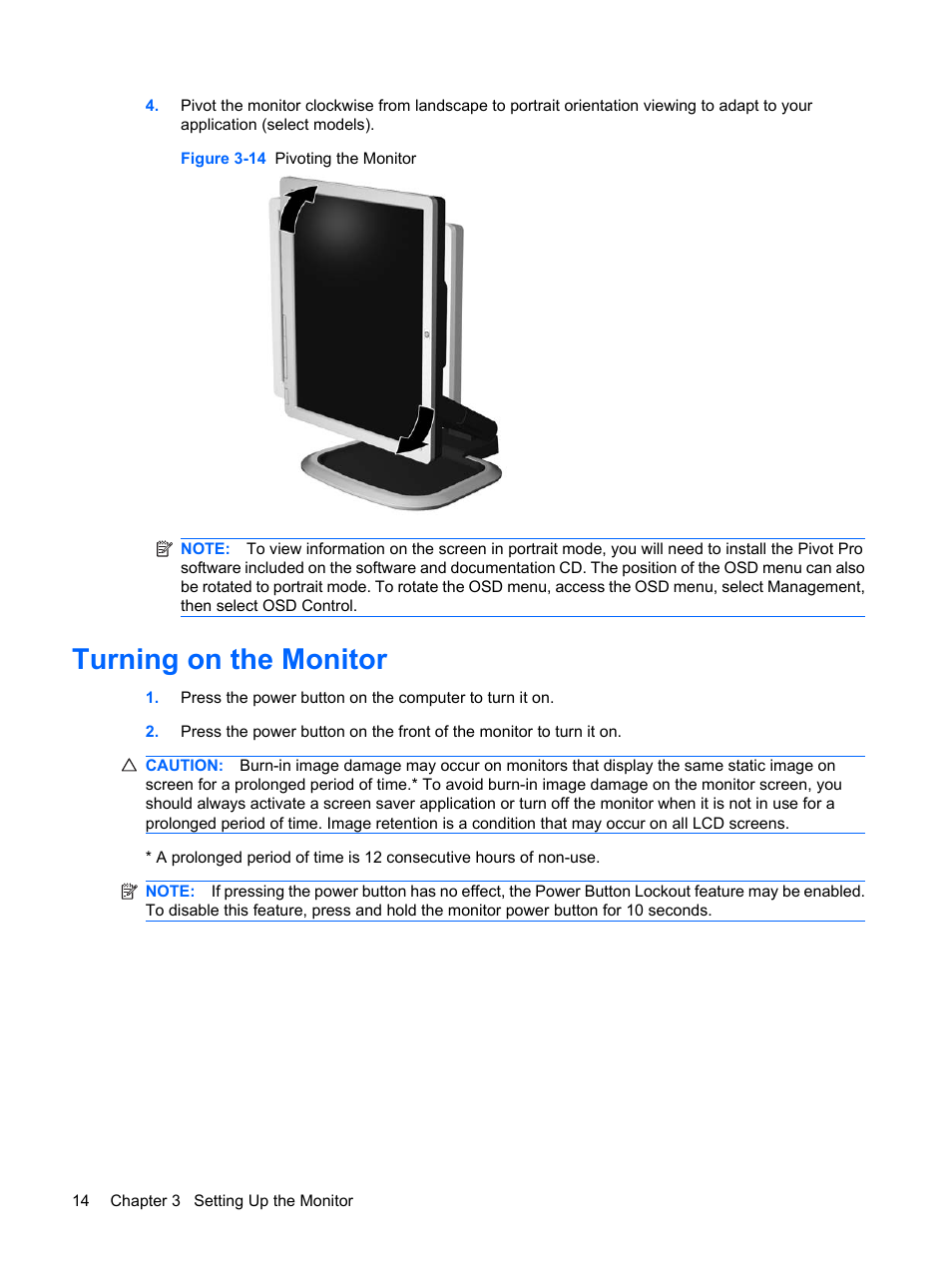 Turning on the monitor | HP L1910 19-inch LCD Monitor User Manual | Page 22 / 67