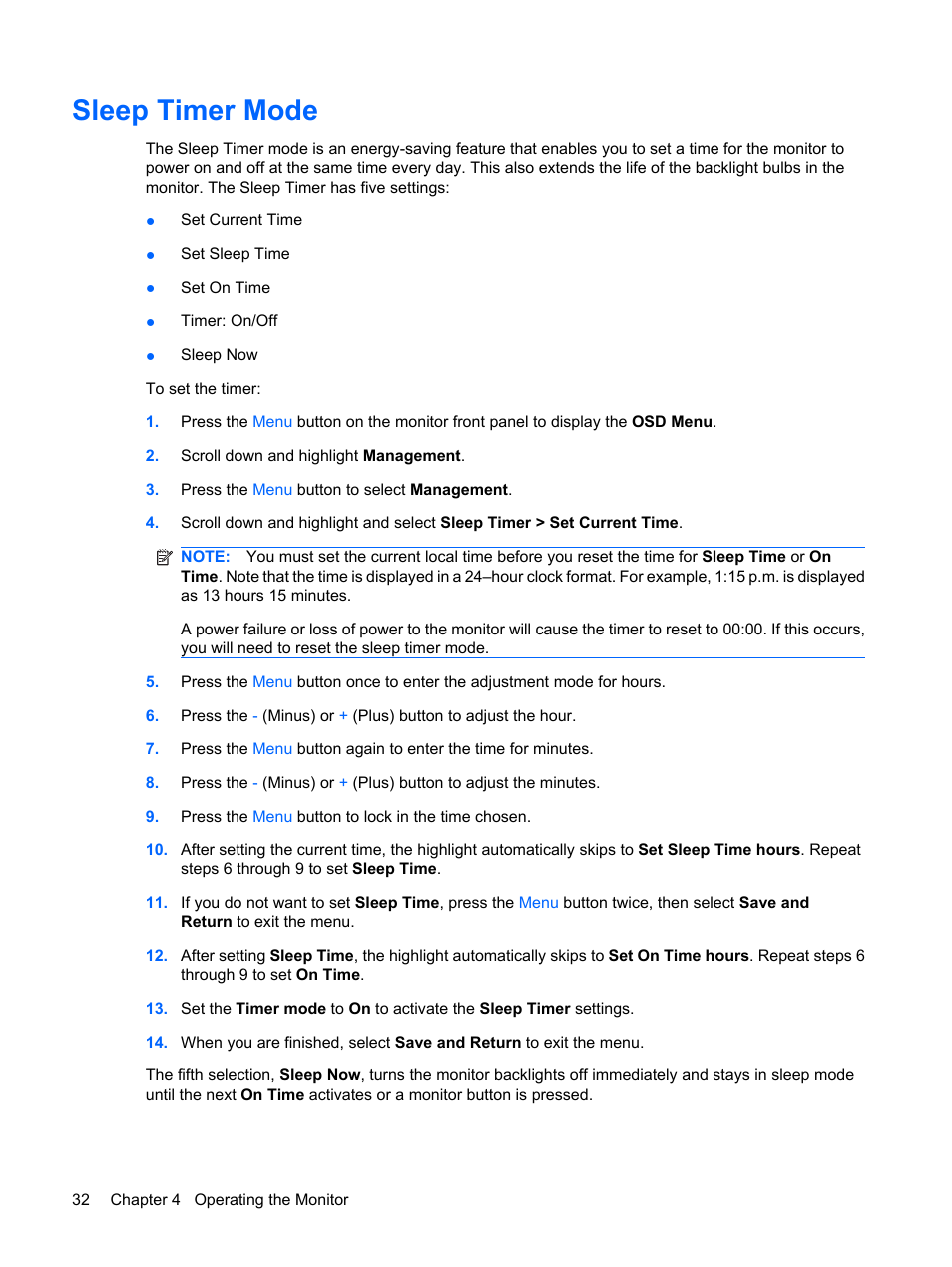Sleep timer mode | HP L1910 19-inch LCD Monitor User Manual | Page 40 / 67