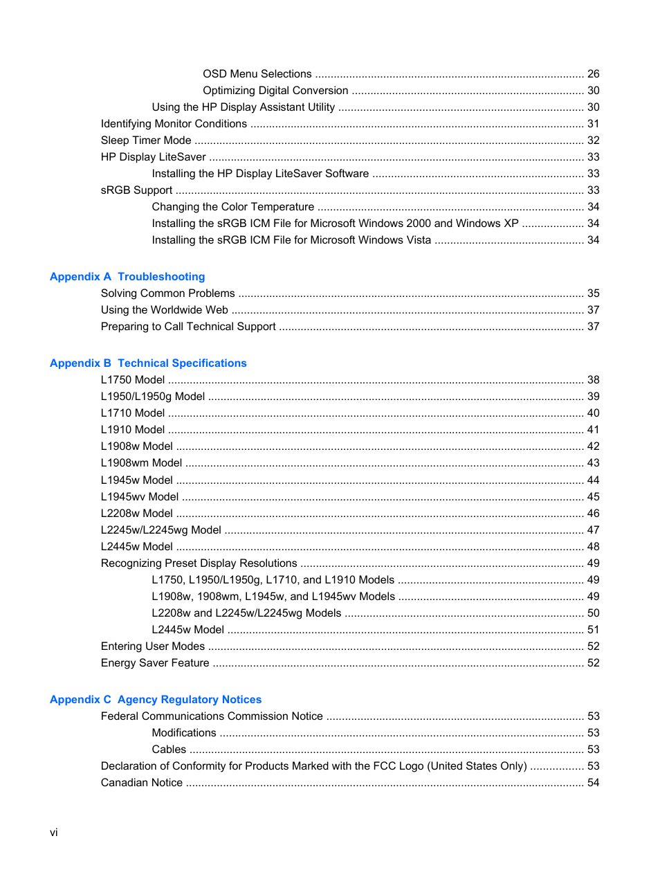 HP L1910 19-inch LCD Monitor User Manual | Page 6 / 67