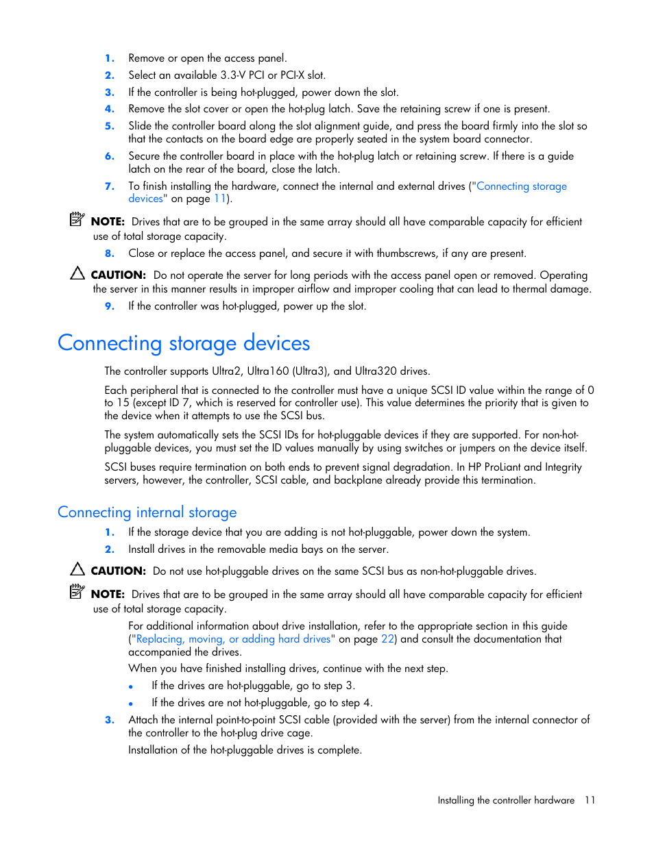 Connecting storage devices, Connecting internal storage | HP Integrity rx4640 Server User Manual | Page 11 / 42