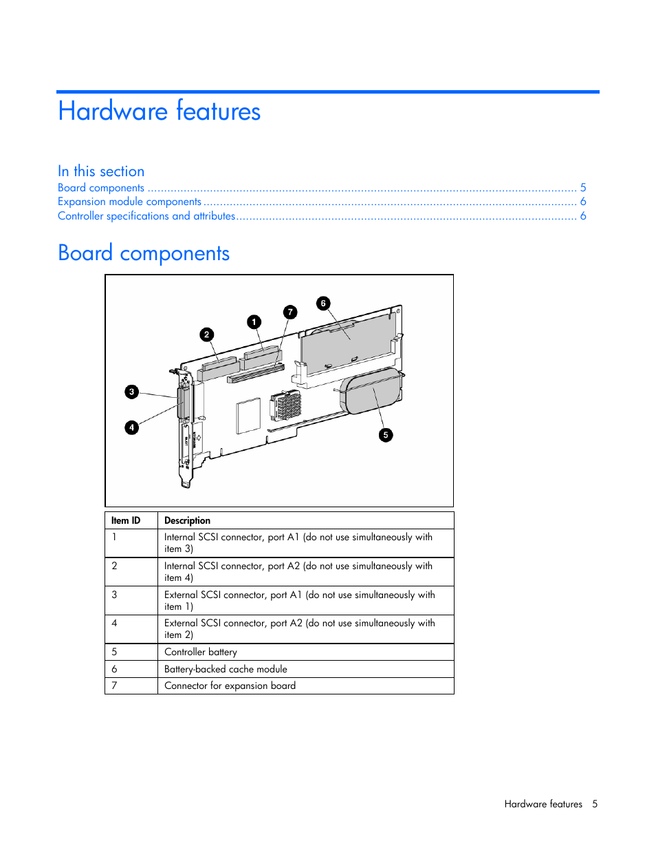 Hardware features, Board components | HP Integrity rx4640 Server User Manual | Page 5 / 42
