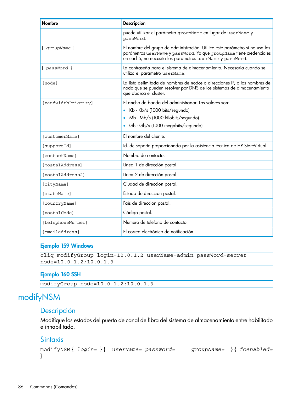 Modifynsm, Descripción, Sintaxis | HP Software de dispositivo HP LeftHand P4000 Virtual SAN User Manual | Page 86 / 127