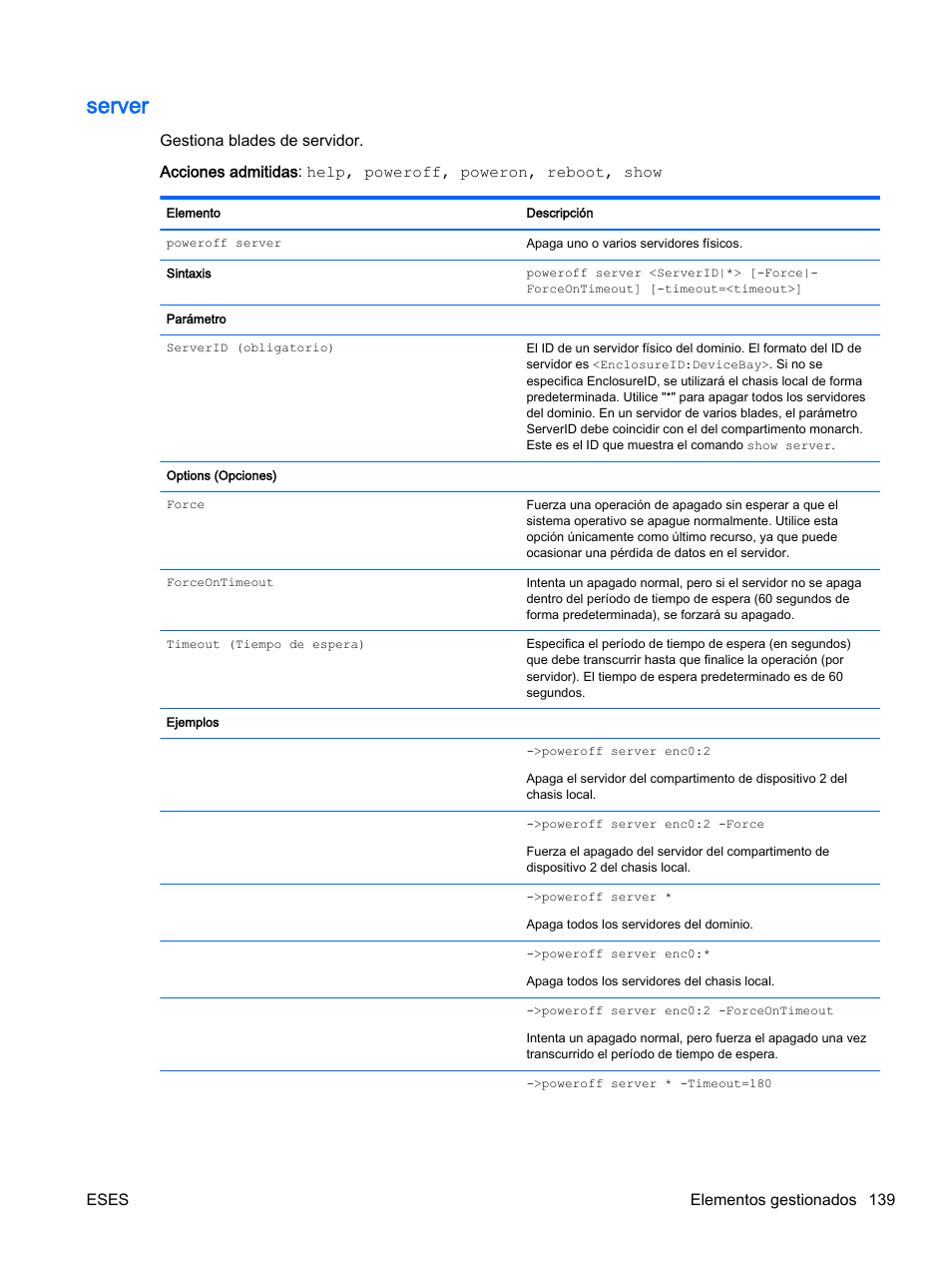 Server, Eses elementos gestionados 139 | HP Módulo de conexión virtual HP Flex-10.10D para sistema Blade clase-c User Manual | Page 146 / 281