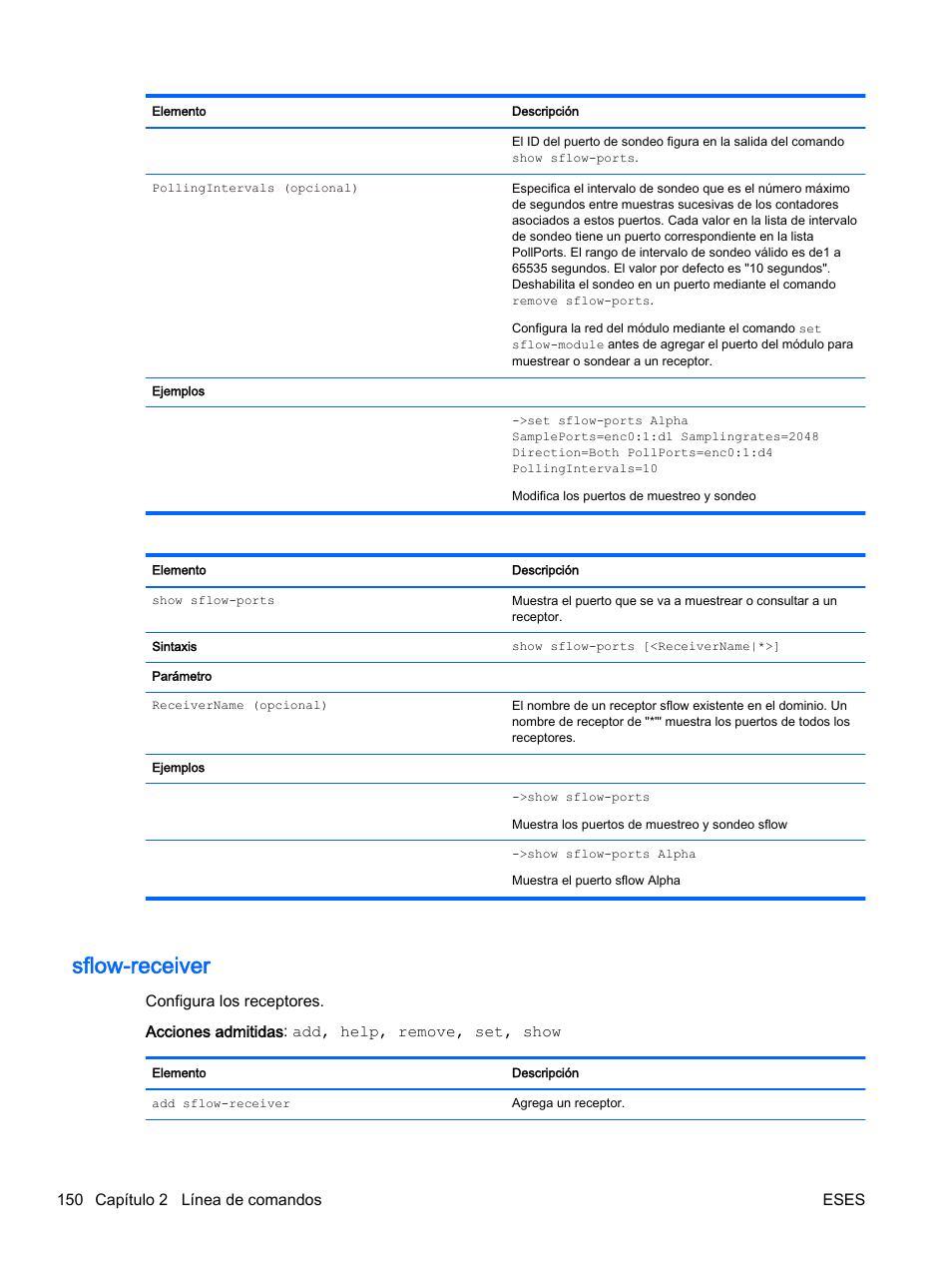 Sflow-receiver, 150 capítulo 2 línea de comandos eses | HP Módulo de conexión virtual HP Flex-10.10D para sistema Blade clase-c User Manual | Page 157 / 281