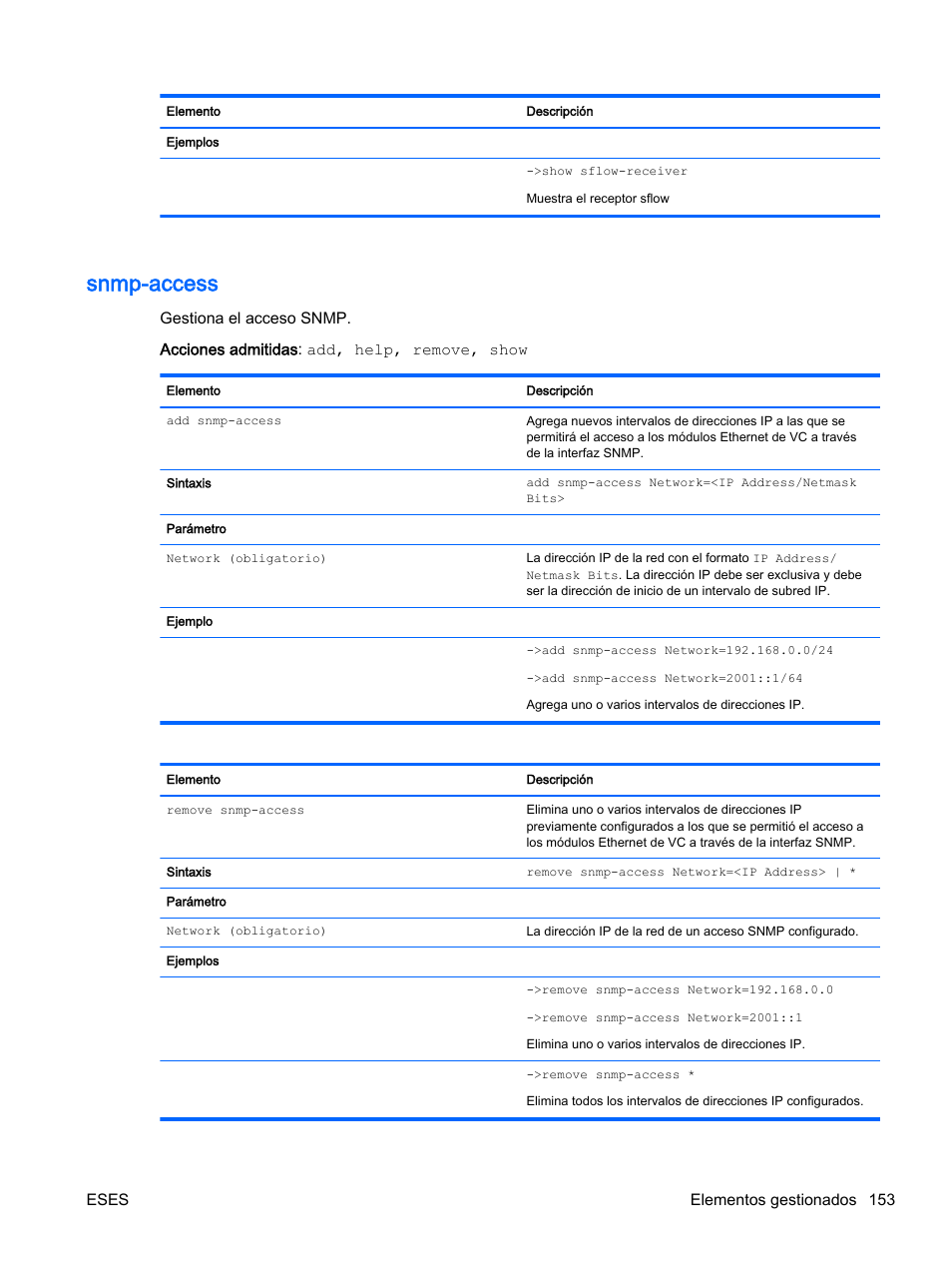 Snmp-access, Eses elementos gestionados 153 | HP Módulo de conexión virtual HP Flex-10.10D para sistema Blade clase-c User Manual | Page 160 / 281