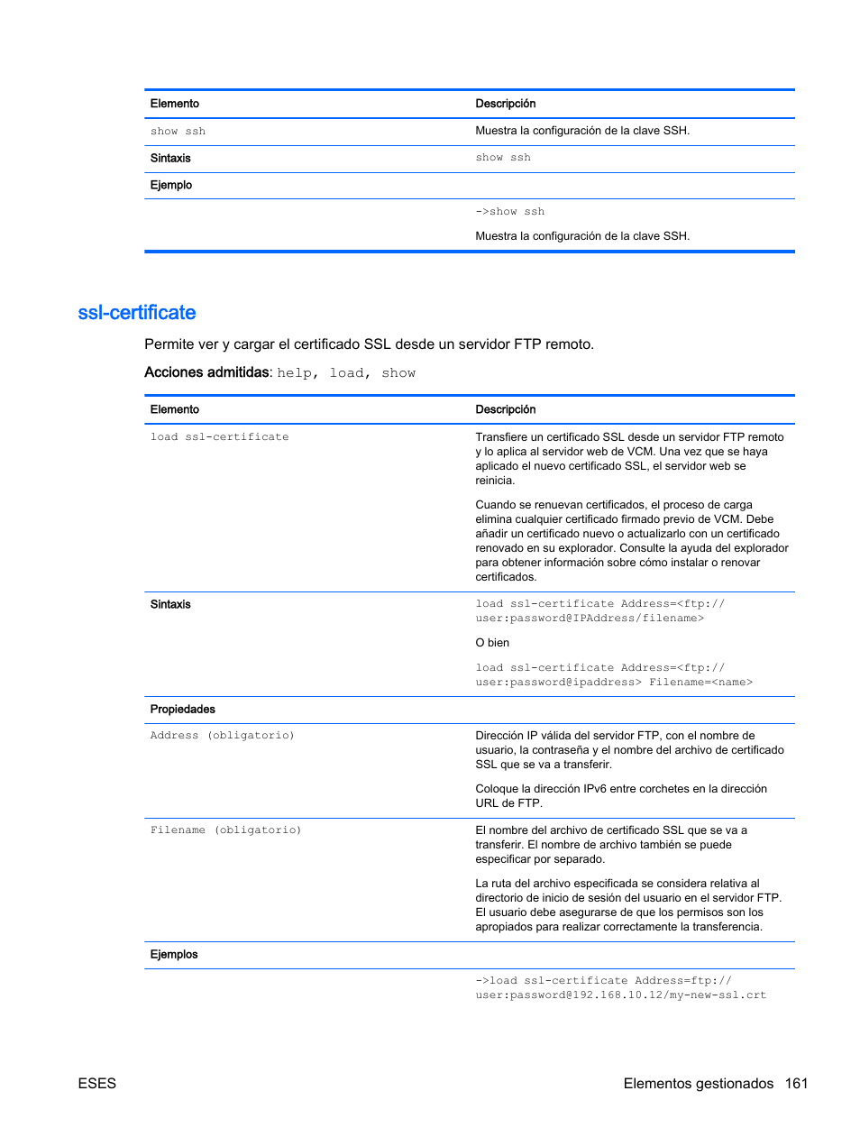 Ssl-certificate, Eses elementos gestionados 161 | HP Módulo de conexión virtual HP Flex-10.10D para sistema Blade clase-c User Manual | Page 168 / 281