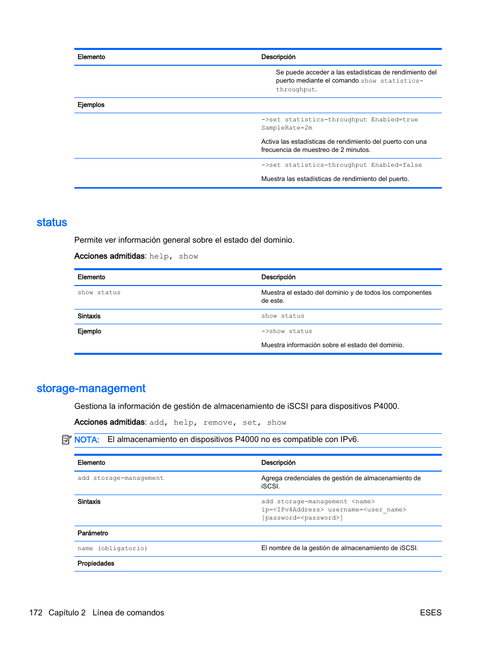 Status, Storage-management, Status storage-management | HP Módulo de conexión virtual HP Flex-10.10D para sistema Blade clase-c User Manual | Page 179 / 281