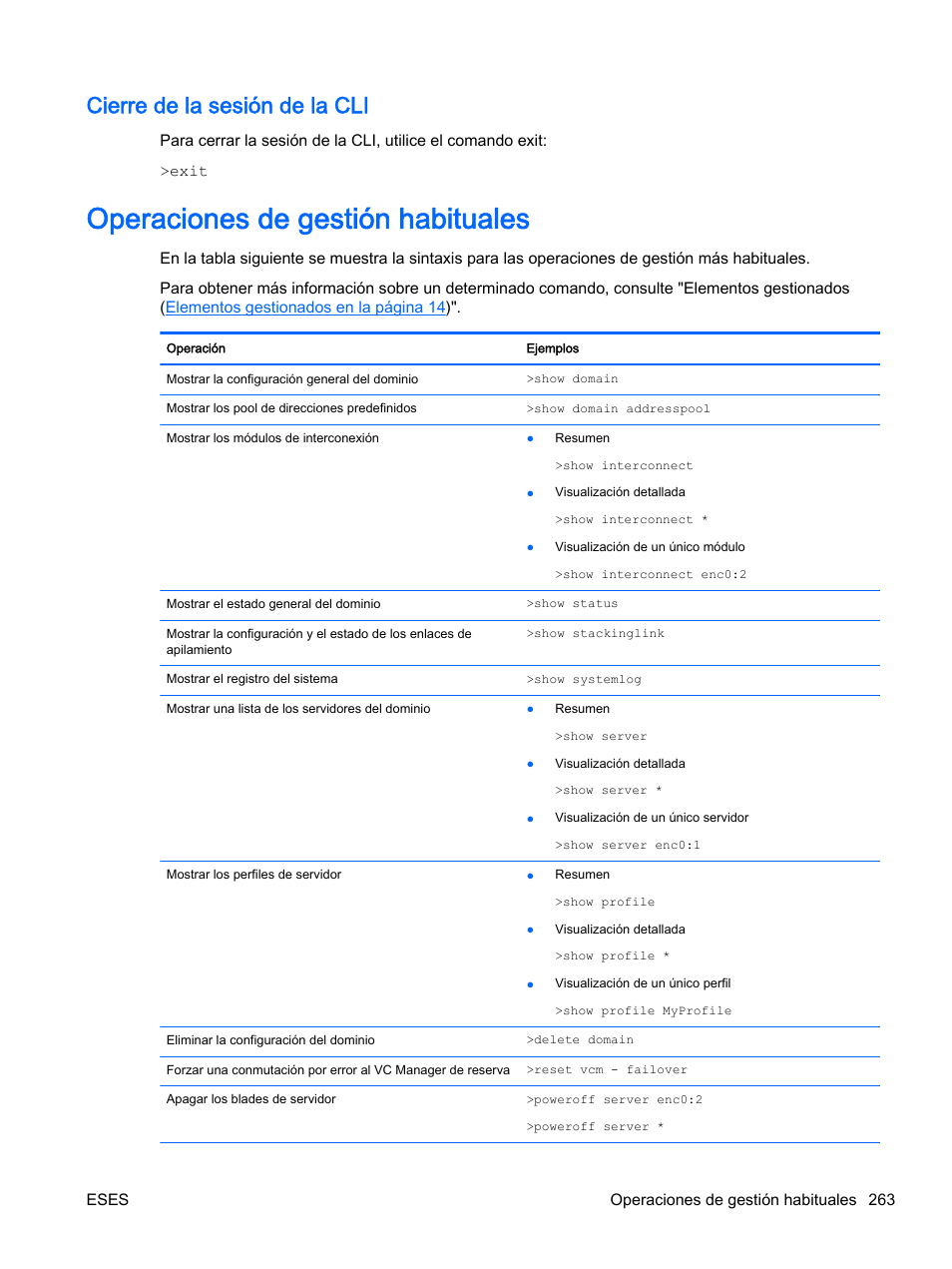 Cierre de la sesión de la cli, Operaciones de gestión habituales | HP Módulo de conexión virtual HP Flex-10.10D para sistema Blade clase-c User Manual | Page 270 / 281