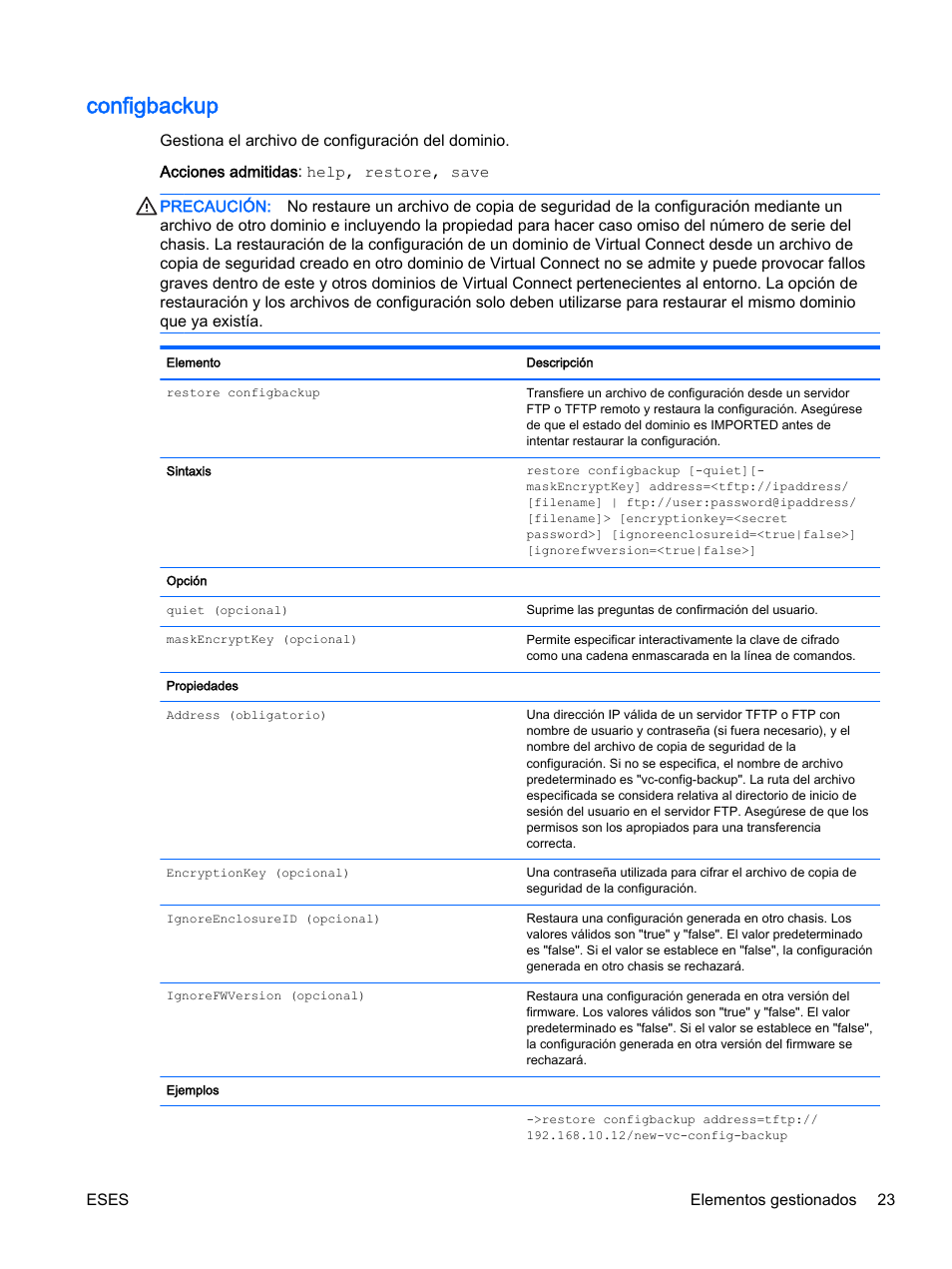 Configbackup | HP Módulo de conexión virtual HP Flex-10.10D para sistema Blade clase-c User Manual | Page 30 / 281
