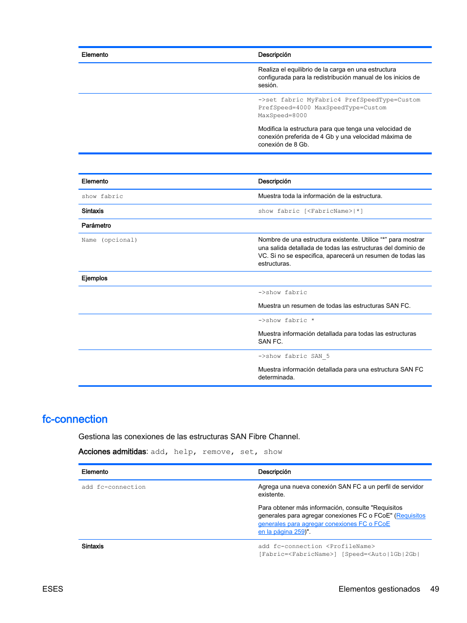 Fc-connection, Eses elementos gestionados 49 | HP Módulo de conexión virtual HP Flex-10.10D para sistema Blade clase-c User Manual | Page 56 / 281