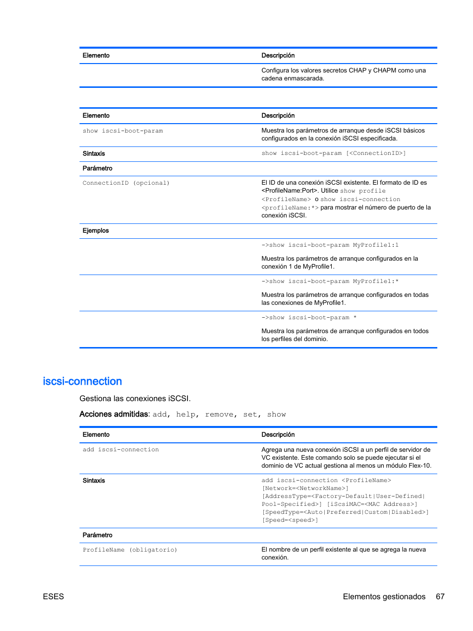 Iscsi-connection, Eses elementos gestionados 67 | HP Módulo de conexión virtual HP Flex-10.10D para sistema Blade clase-c User Manual | Page 74 / 281