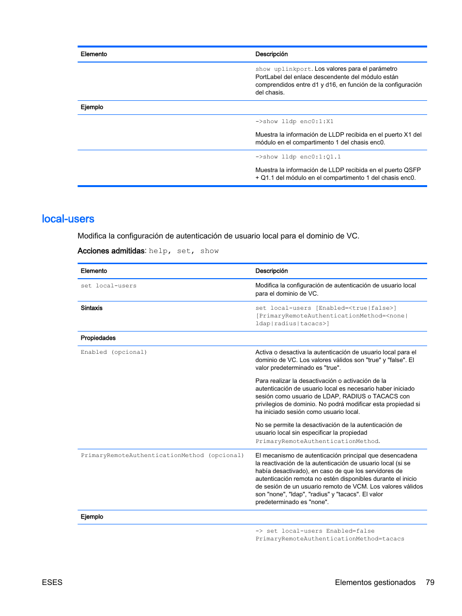 Local-users, Eses elementos gestionados 79 | HP Módulo de conexión virtual HP Flex-10.10D para sistema Blade clase-c User Manual | Page 86 / 281
