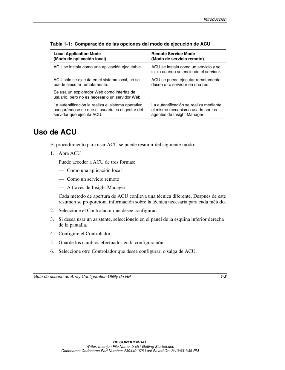 Uso de acu, Uso de acu -3 | HP StorageWorks 1000 Modular Smart Array User Manual | Page 11 / 81