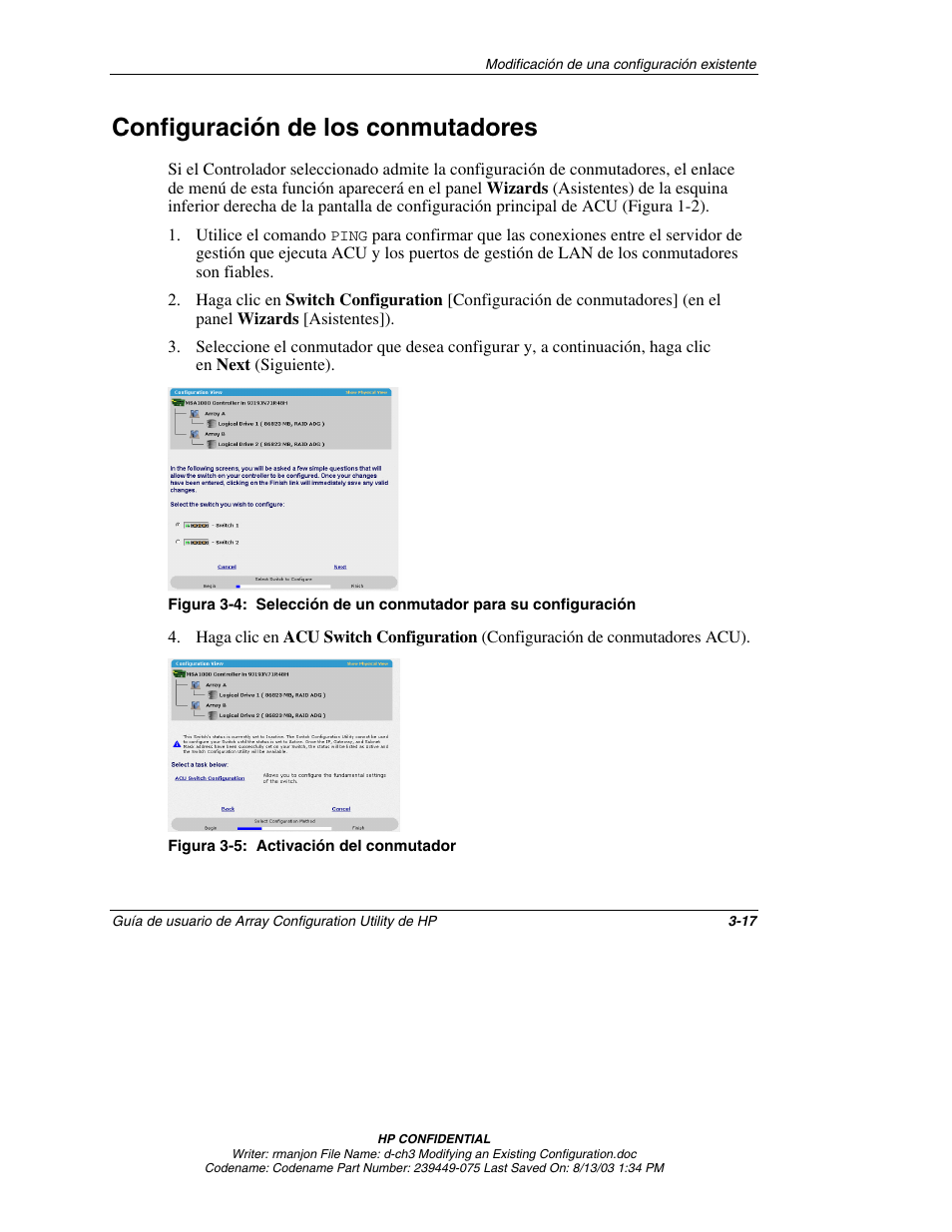 Configuración de los conmutadores, Configuración de los conmutadores -17 | HP StorageWorks 1000 Modular Smart Array User Manual | Page 42 / 81