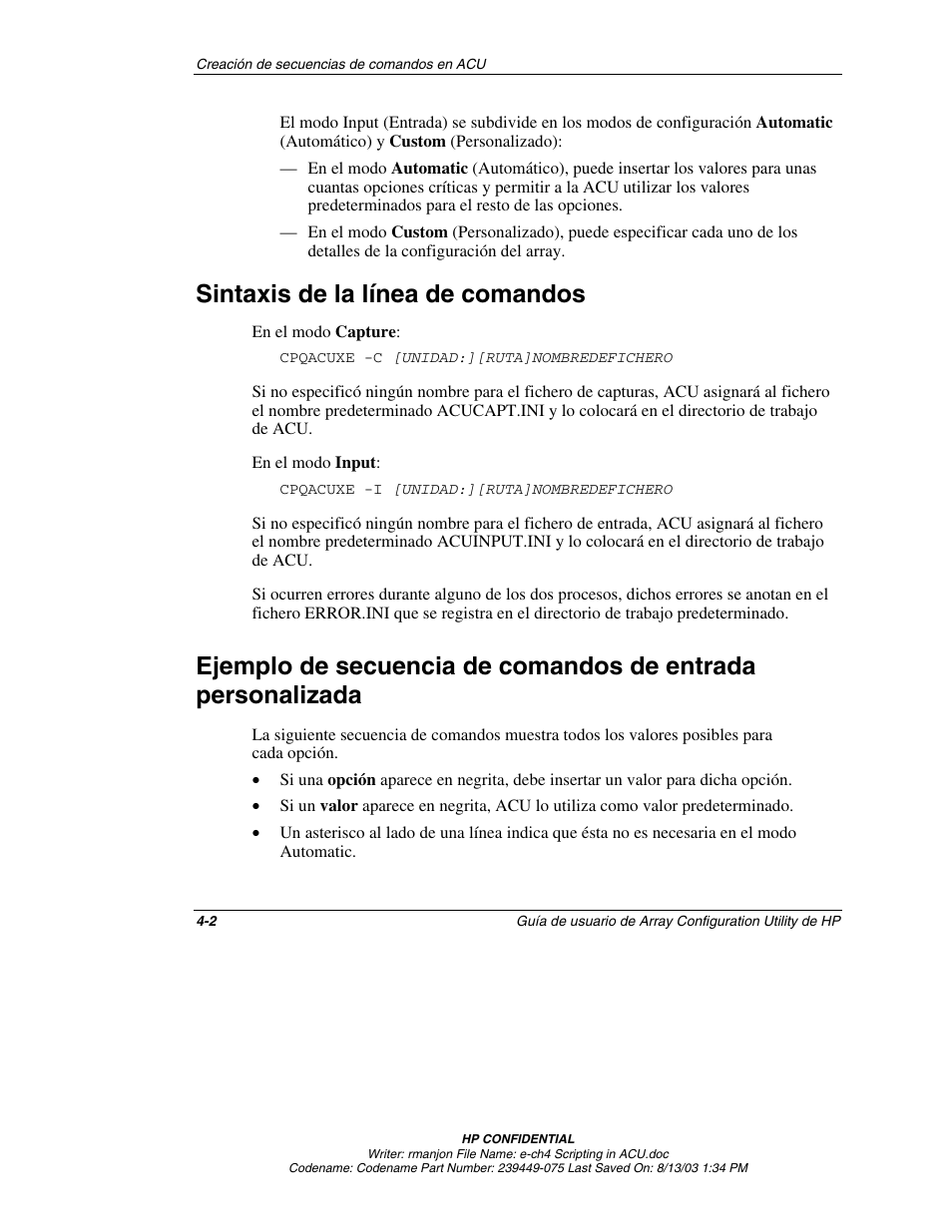 Sintaxis de la línea de comandos, Sintaxis de la línea de comandos -2 | HP StorageWorks 1000 Modular Smart Array User Manual | Page 45 / 81