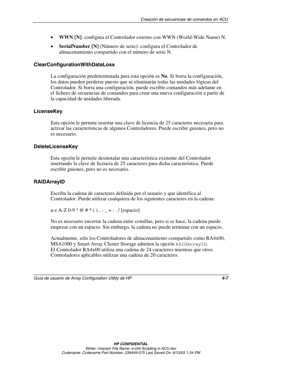 Clearconfigurationwithdataloss, Licensekey, Deletelicensekey | Raidarrayid | HP StorageWorks 1000 Modular Smart Array User Manual | Page 50 / 81