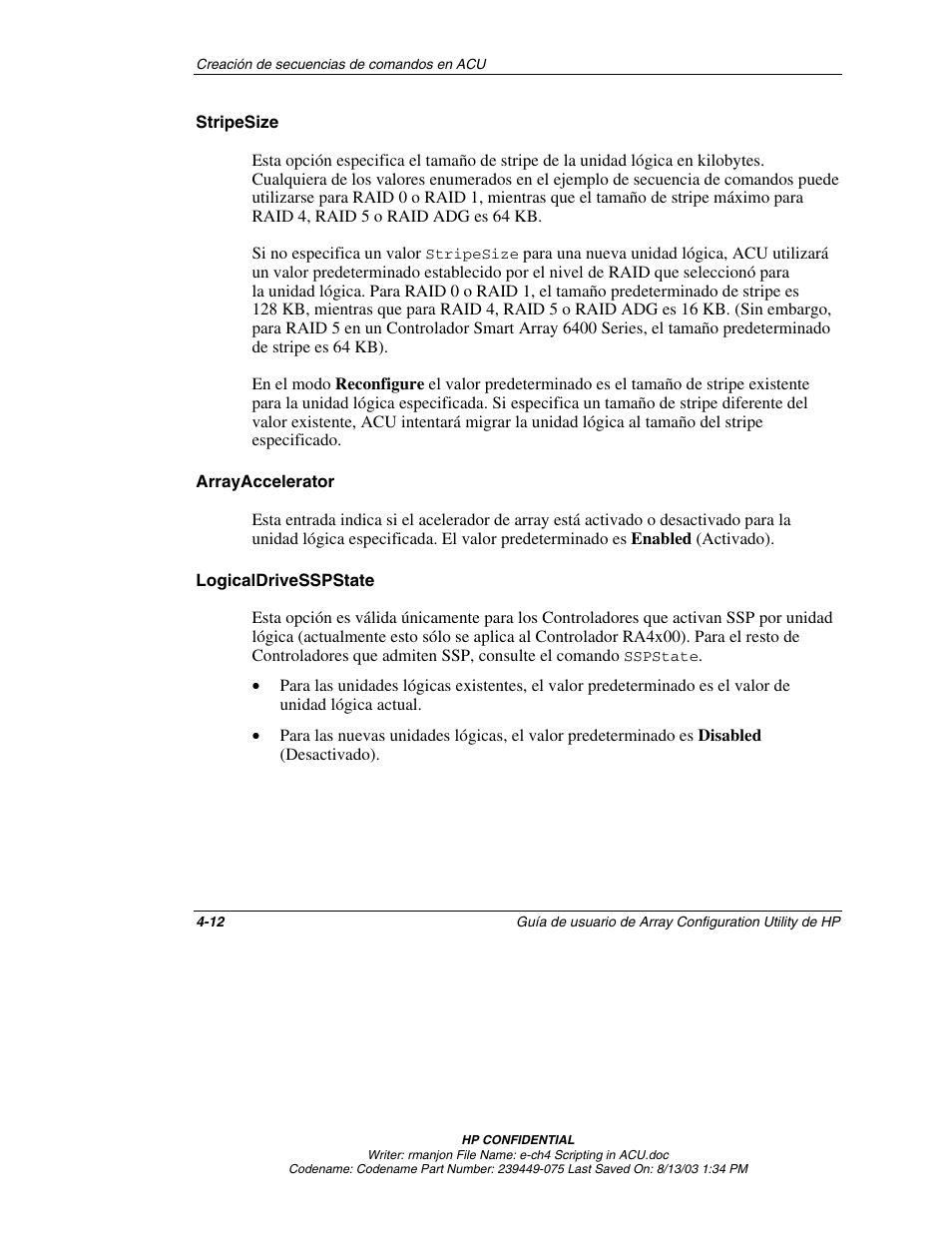 Stripesize, Arrayaccelerator, Logicaldrivesspstate | HP StorageWorks 1000 Modular Smart Array User Manual | Page 55 / 81