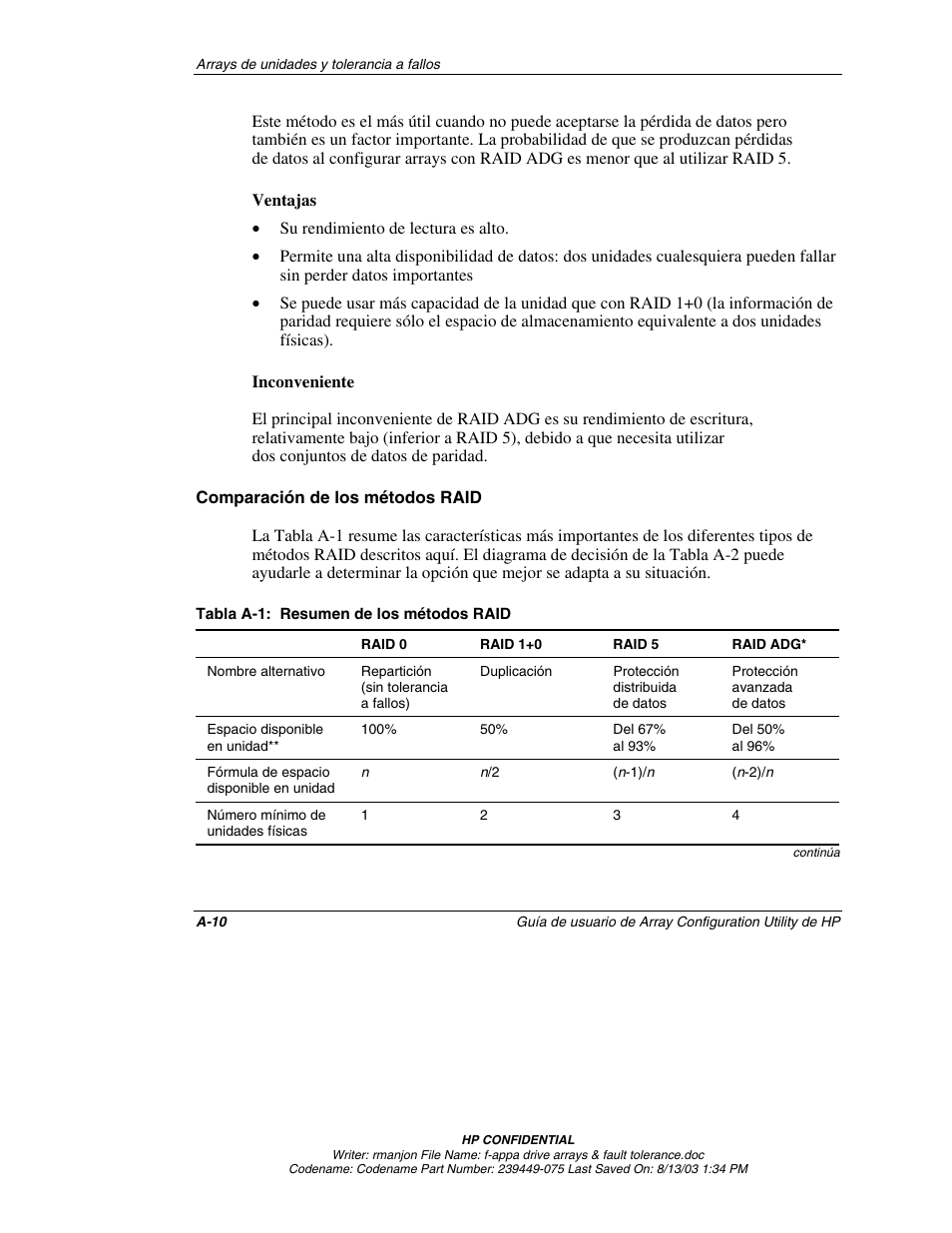 Comparación de los métodos raid | HP StorageWorks 1000 Modular Smart Array User Manual | Page 72 / 81