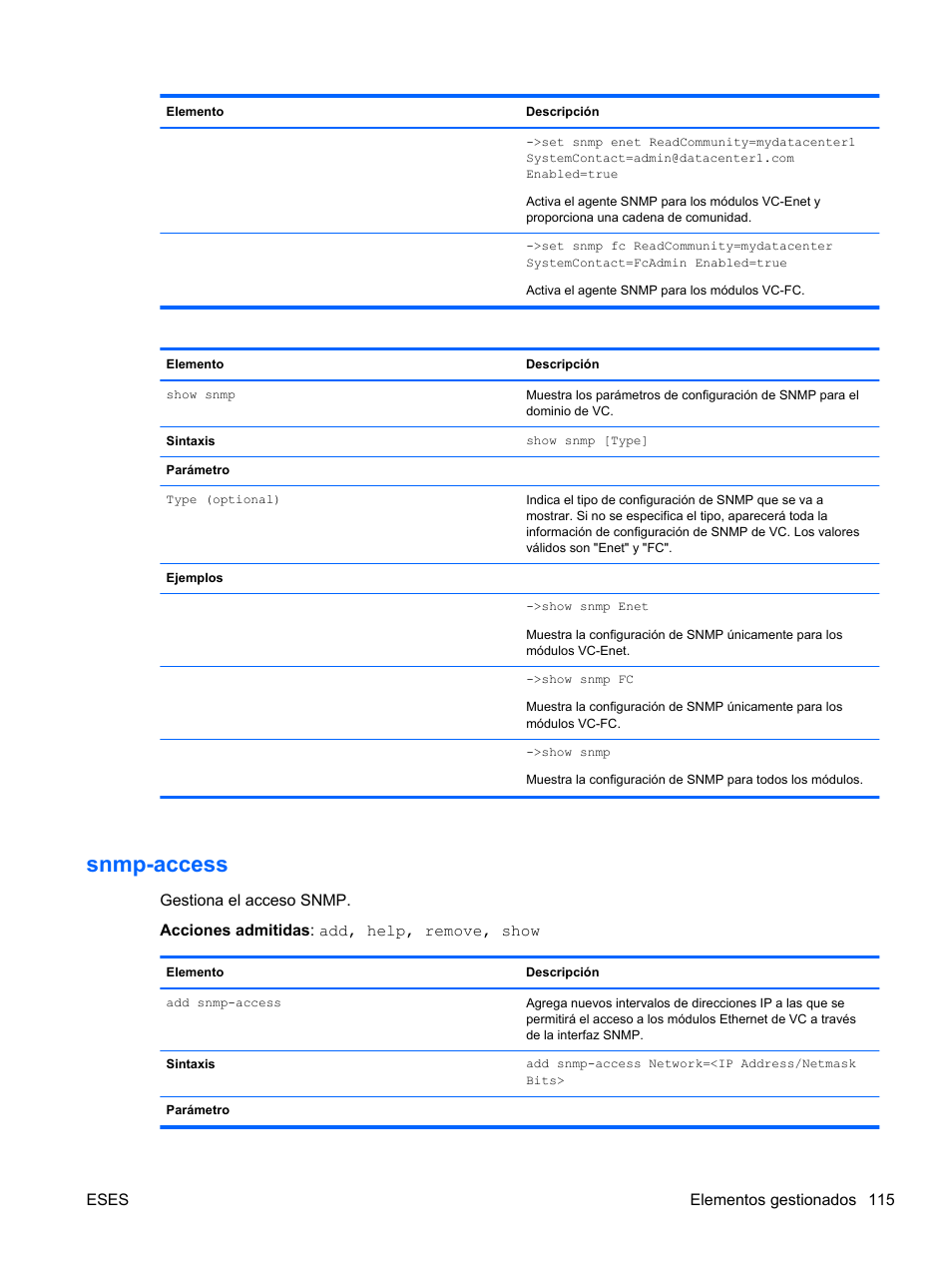 Snmp-access | HP Módulo Fibre Channel de conexión virtual de 4Gb HP para BladeSystem clase C User Manual | Page 122 / 238