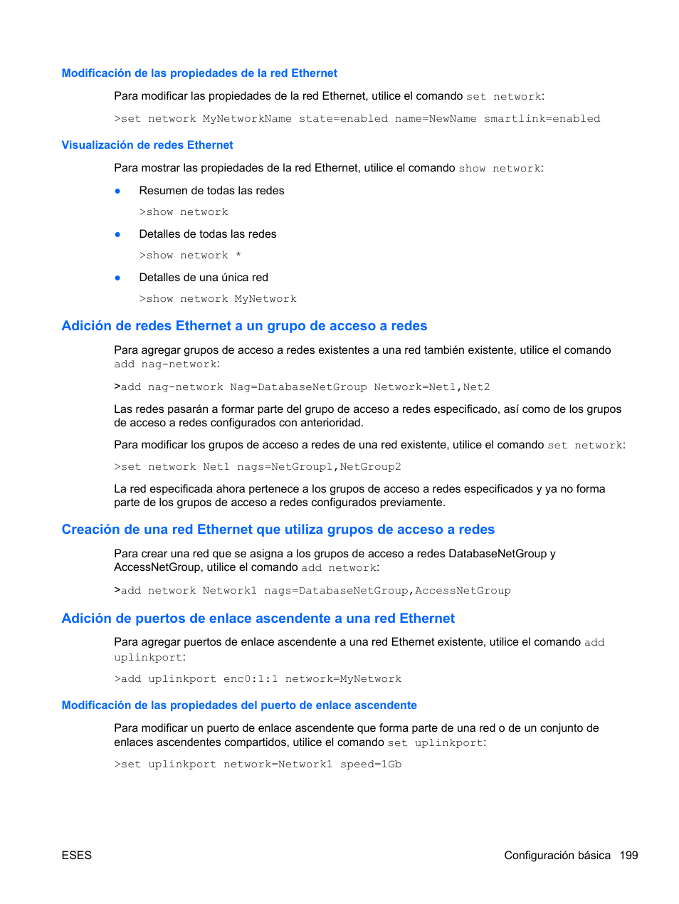 Modificación de las propiedades de la red ethernet, Visualización de redes ethernet | HP Módulo Fibre Channel de conexión virtual de 4Gb HP para BladeSystem clase C User Manual | Page 206 / 238
