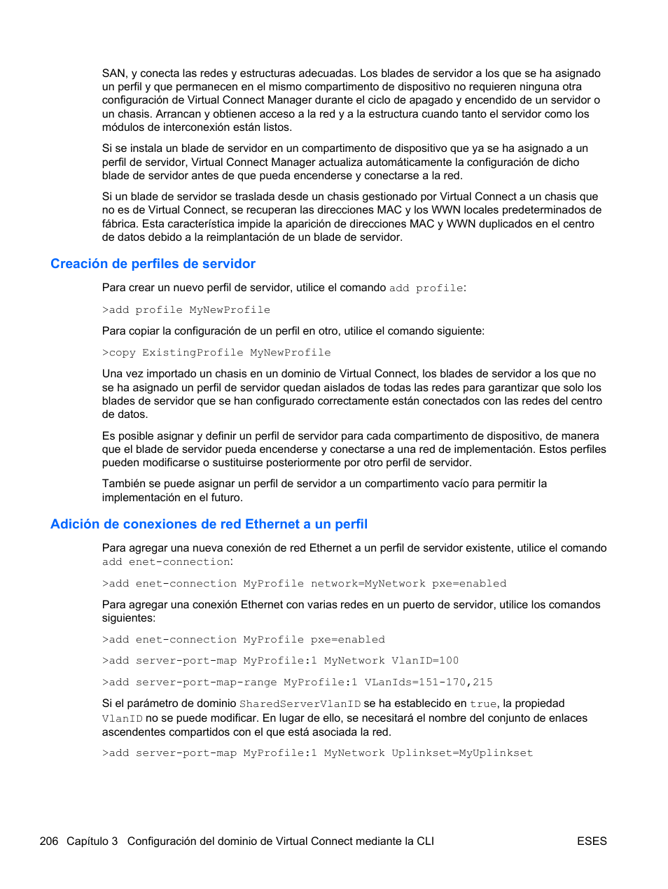 Creación de perfiles de servidor, Adición de conexiones de red ethernet a un perfil | HP Módulo Fibre Channel de conexión virtual de 4Gb HP para BladeSystem clase C User Manual | Page 213 / 238