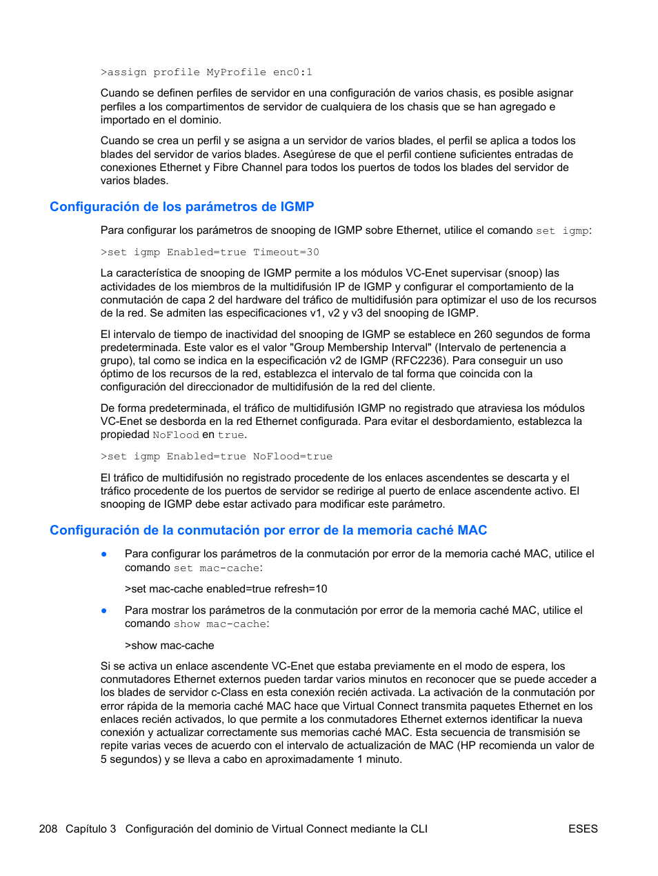 Configuración de los parámetros de igmp | HP Módulo Fibre Channel de conexión virtual de 4Gb HP para BladeSystem clase C User Manual | Page 215 / 238