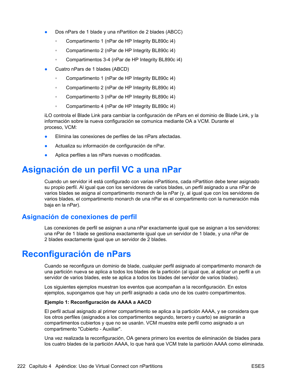 Asignación de un perfil vc a una npar, Asignación de conexiones de perfil, Reconfiguración de npars | HP Módulo Fibre Channel de conexión virtual de 4Gb HP para BladeSystem clase C User Manual | Page 229 / 238