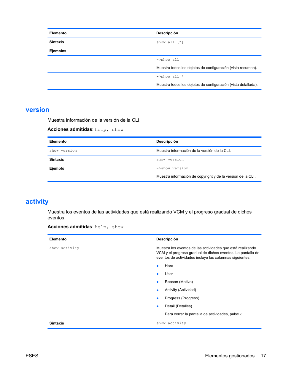 Version, Activity, Version activity | HP Módulo Fibre Channel de conexión virtual de 4Gb HP para BladeSystem clase C User Manual | Page 24 / 238