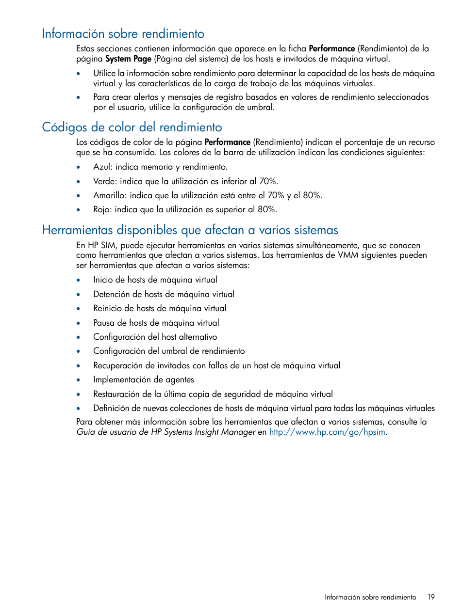 Información sobre rendimiento, Códigos de color del rendimiento | HP Insight Control User Manual | Page 19 / 60