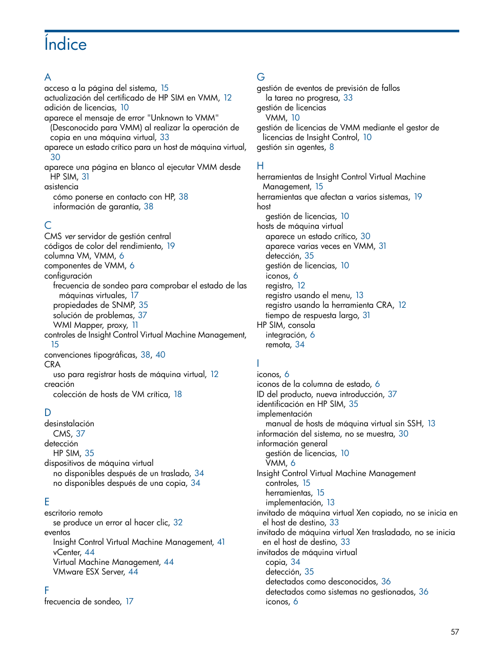 Índice | HP Insight Control User Manual | Page 57 / 60