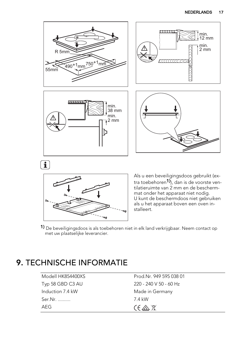 Technische informatie | AEG HK854400XS User Manual | Page 17 / 72