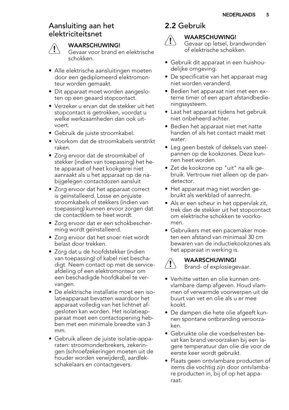 Aansluiting aan het elektriciteitsnet, 2 gebruik | AEG HK854400XS User Manual | Page 5 / 72