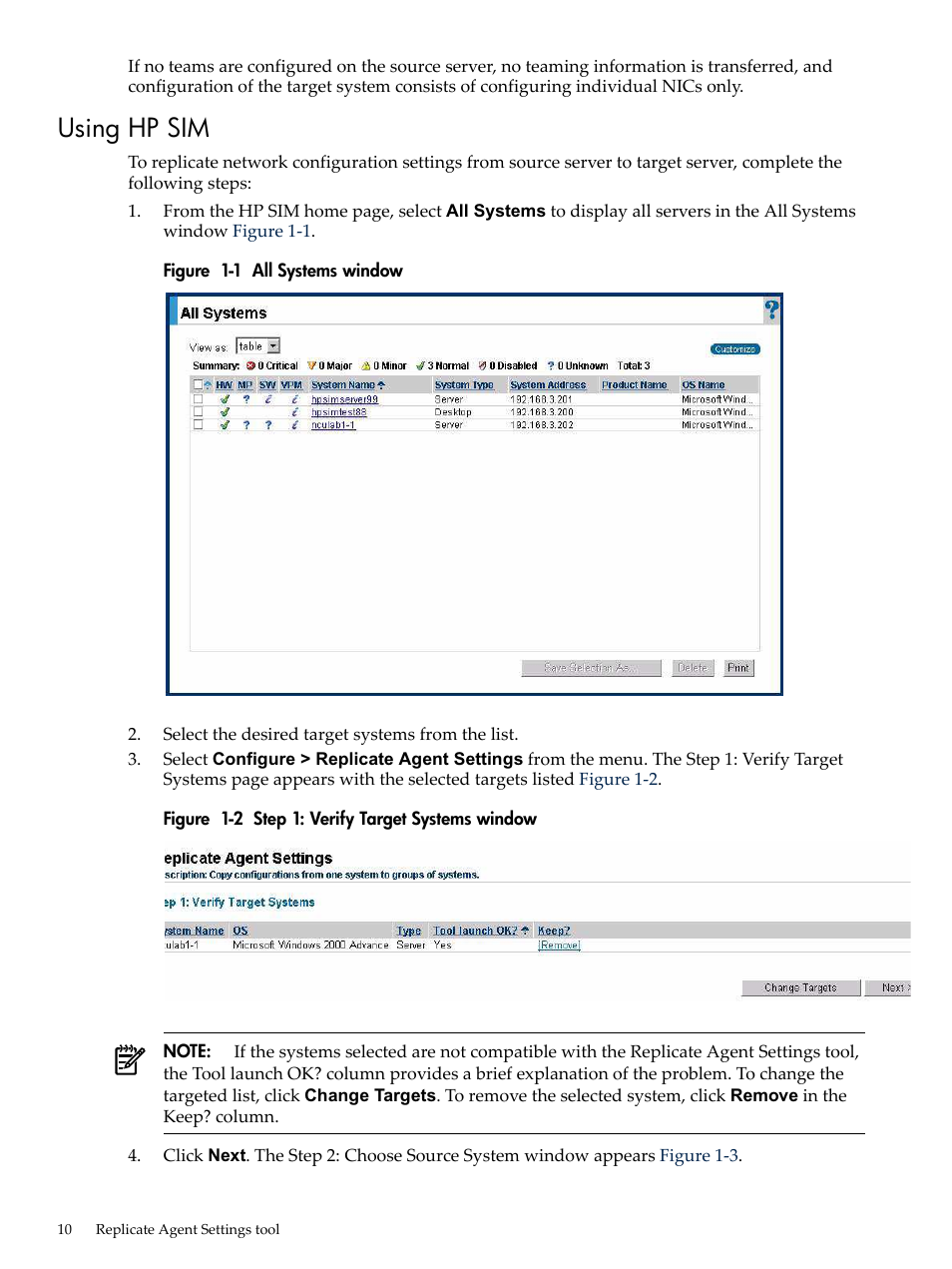 Using hp sim, All systems window, Step 1: verify target systems window | HP Integrity rx4640 Server User Manual | Page 10 / 24