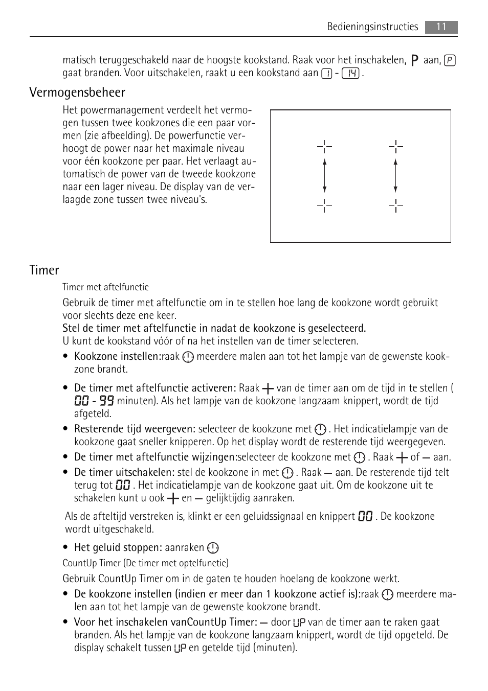 Vermogensbeheer, Timer | AEG HK854400XB User Manual | Page 11 / 84