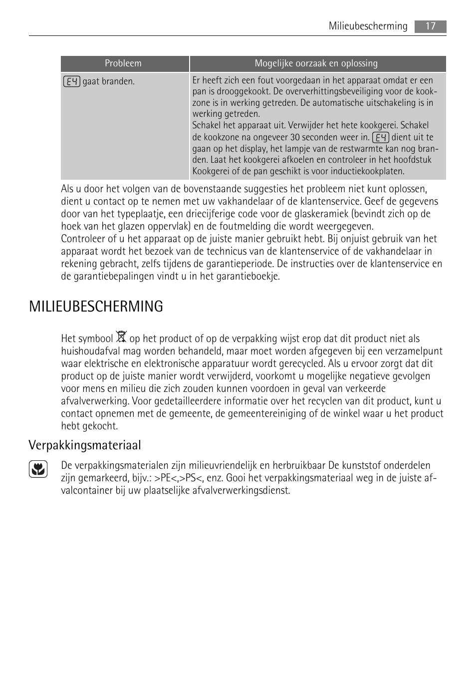 Milieubescherming, Verpakkingsmateriaal | AEG HK854400XB User Manual | Page 17 / 84