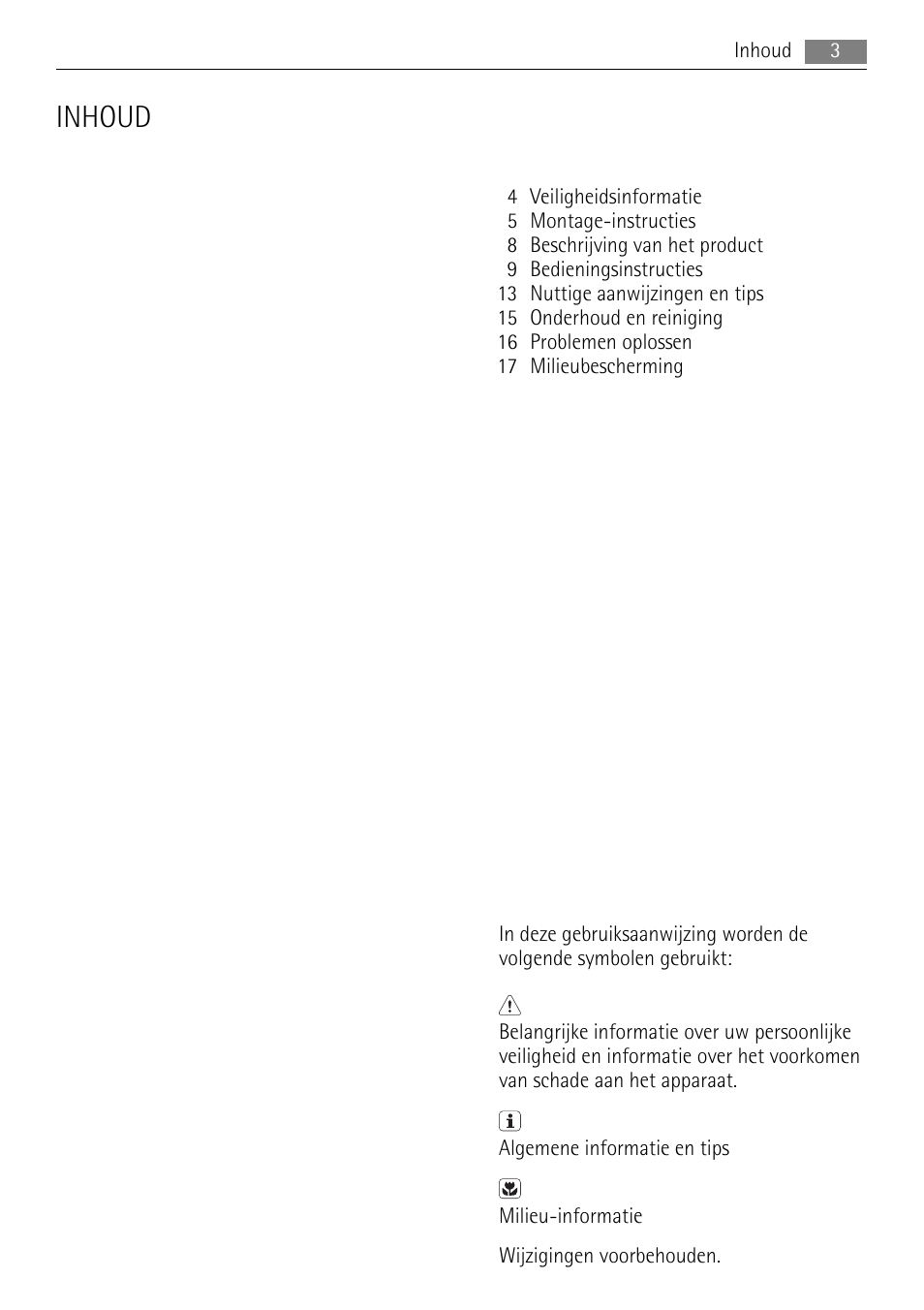 Inhoud | AEG HK854400XB User Manual | Page 3 / 84