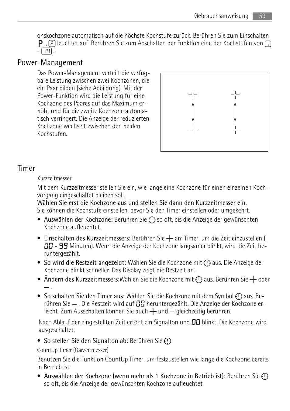 Power-management, Timer | AEG HK854400XB User Manual | Page 59 / 84