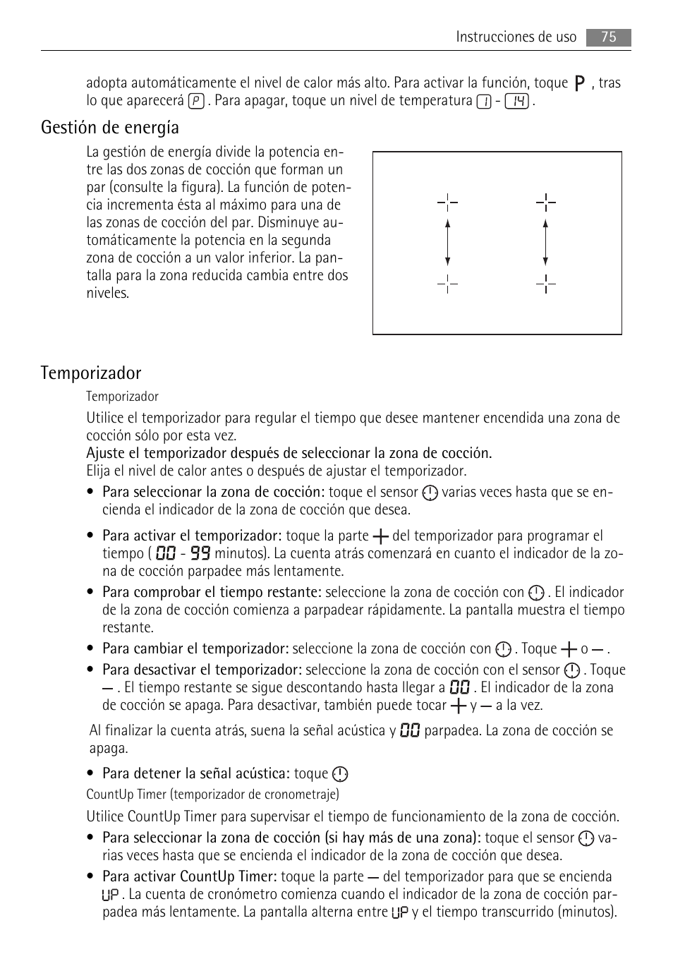 Gestión de energía, Temporizador | AEG HK854400XB User Manual | Page 75 / 84
