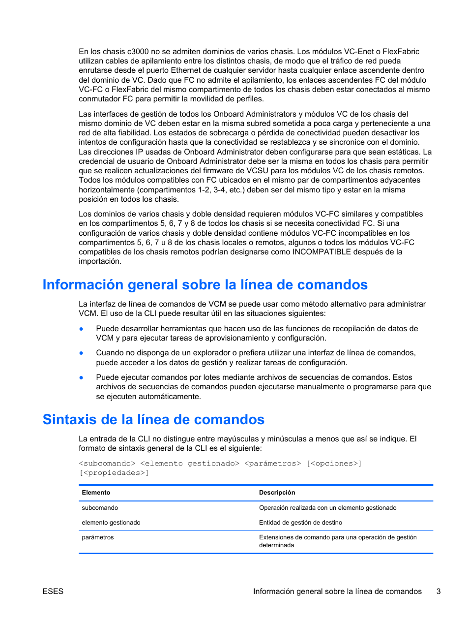 Información general sobre la línea de comandos, Sintaxis de la línea de comandos | HP Módulo Fibre Channel de conexión virtual de 8 GB 20 puertos HP para BladeSystem clase C User Manual | Page 10 / 222