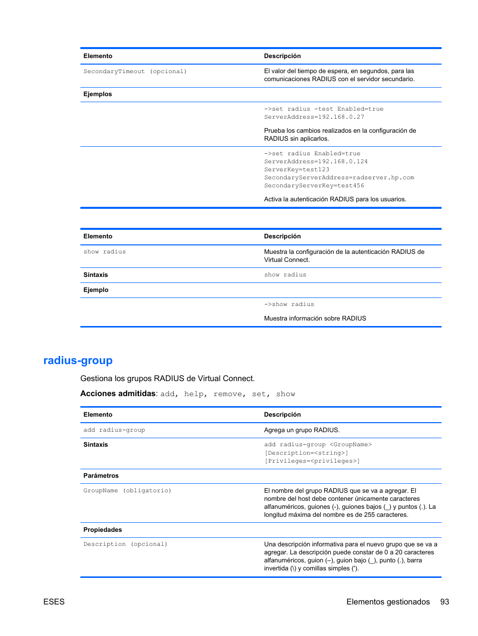 Radius-group | HP Módulo Fibre Channel de conexión virtual de 8 GB 20 puertos HP para BladeSystem clase C User Manual | Page 100 / 222