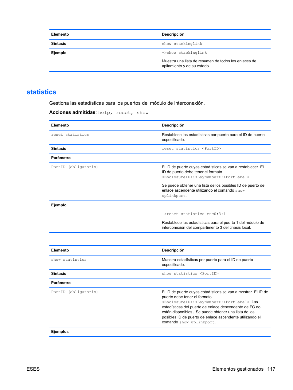 Statistics | HP Módulo Fibre Channel de conexión virtual de 8 GB 20 puertos HP para BladeSystem clase C User Manual | Page 124 / 222